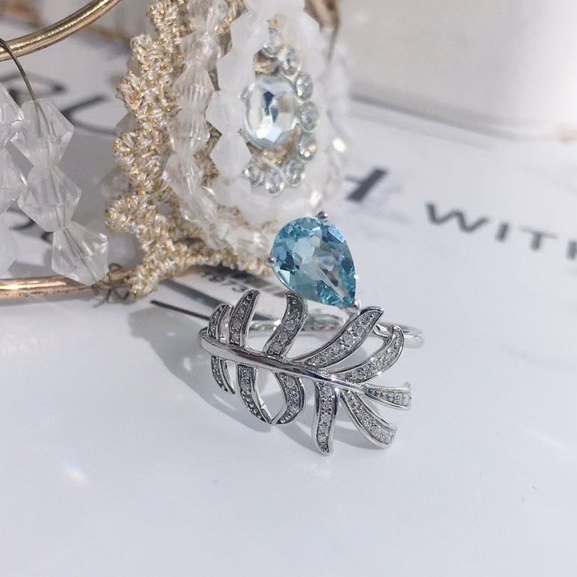 14K GOLD 1.10 CTW NATURAL AQUAMARINE & DIAMOND RING - 2