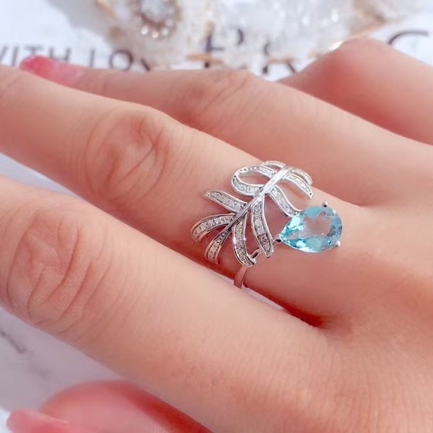 14K GOLD 1.10 CTW NATURAL AQUAMARINE & DIAMOND RING - 4