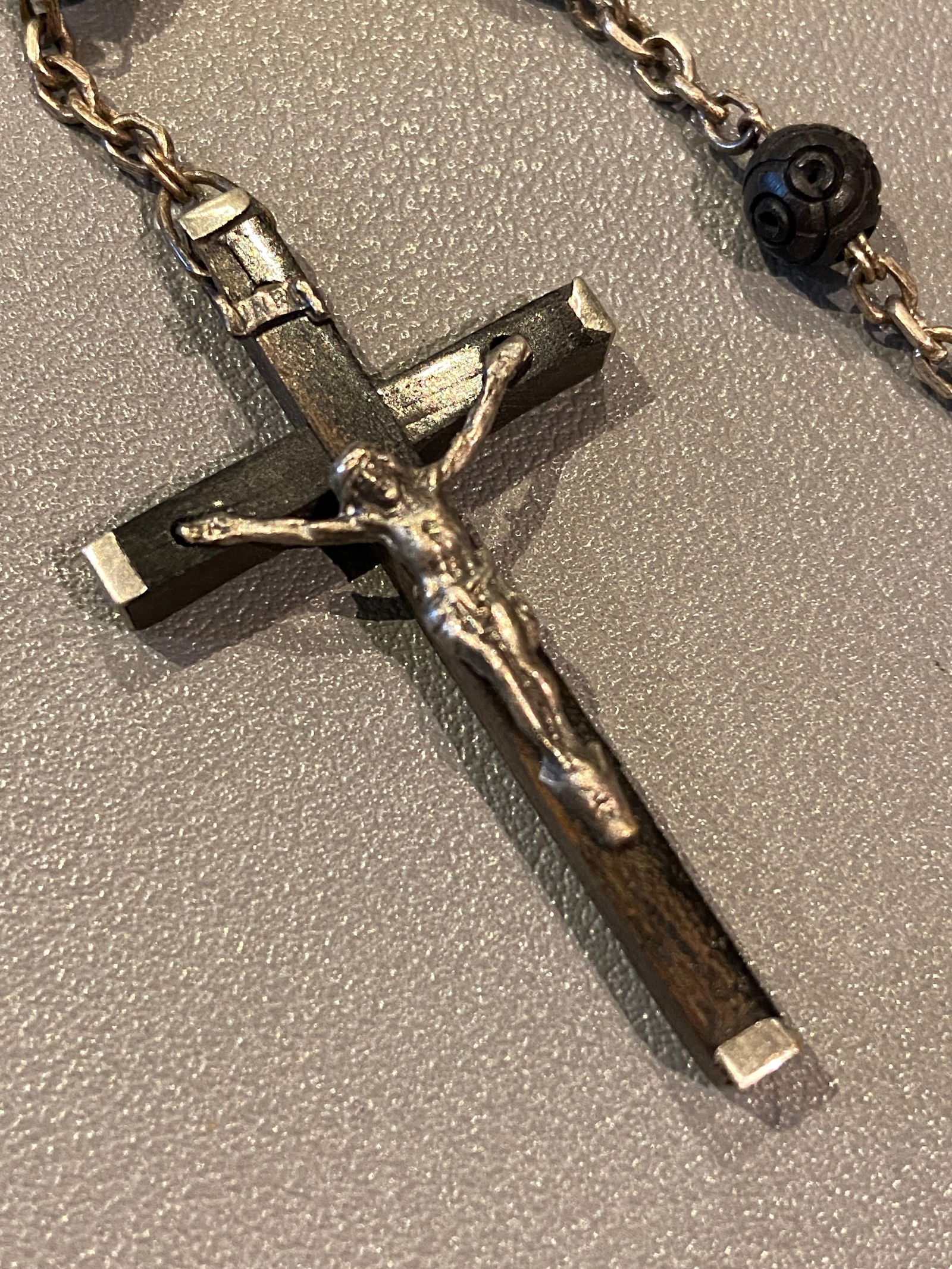 Vintage French Ebony Wood Cocoa beads Rosary with stellargent - 6