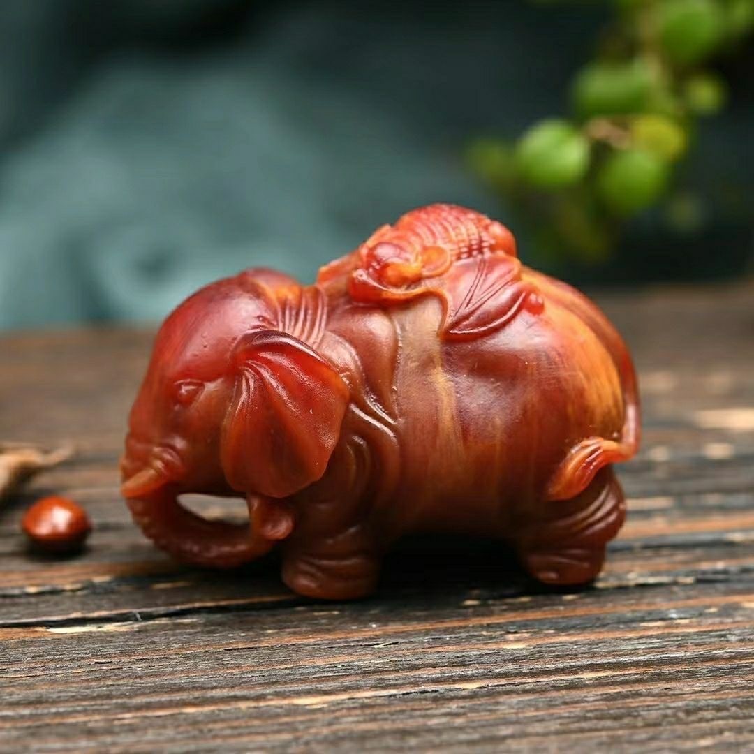 Natural Ambergris Elephant Carving Reiki Healing Amulet Figurines - 2