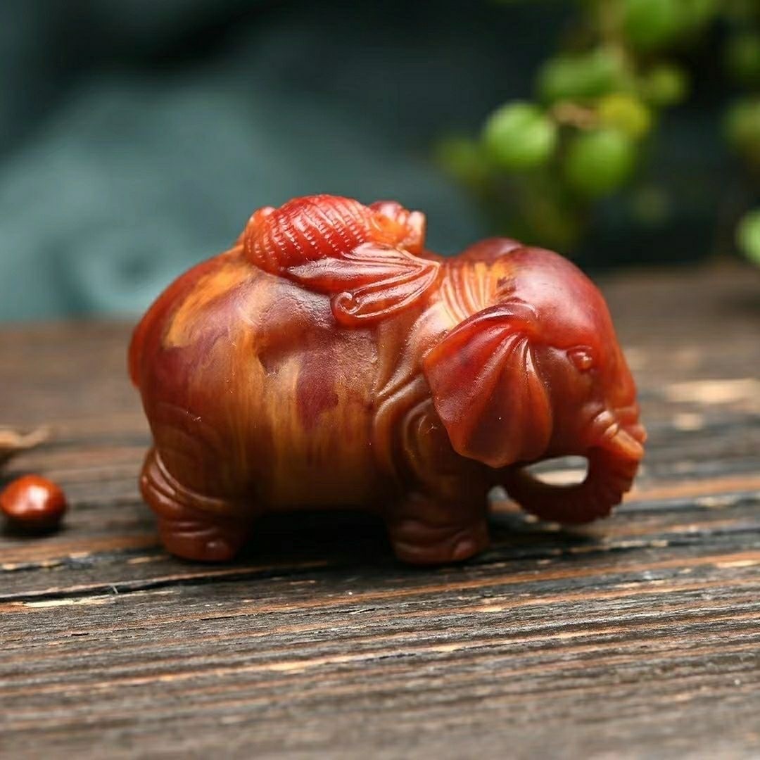 Natural Ambergris Elephant Carving Reiki Healing Amulet Figurines - 3
