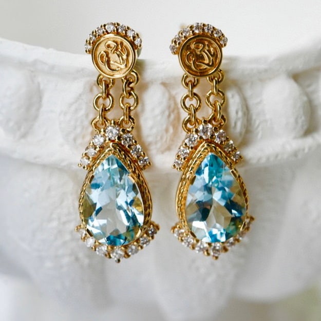 14K GOLD 2 CT NATURAL AQUAMARINE & DIAMOND EARRINGS (1 of 8)