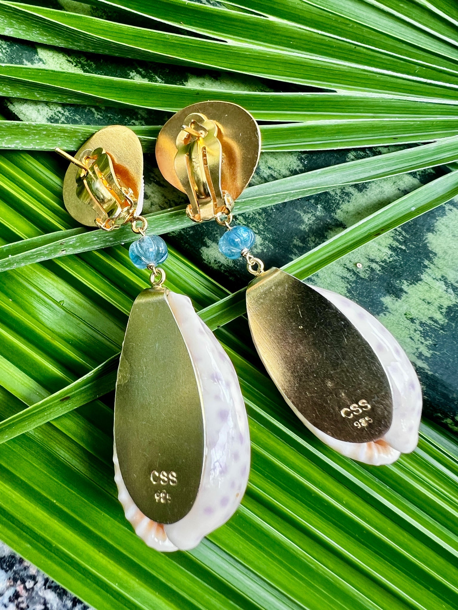 Cyprea Shell Drop Earrings with Kyanite & Tourmalines - 3