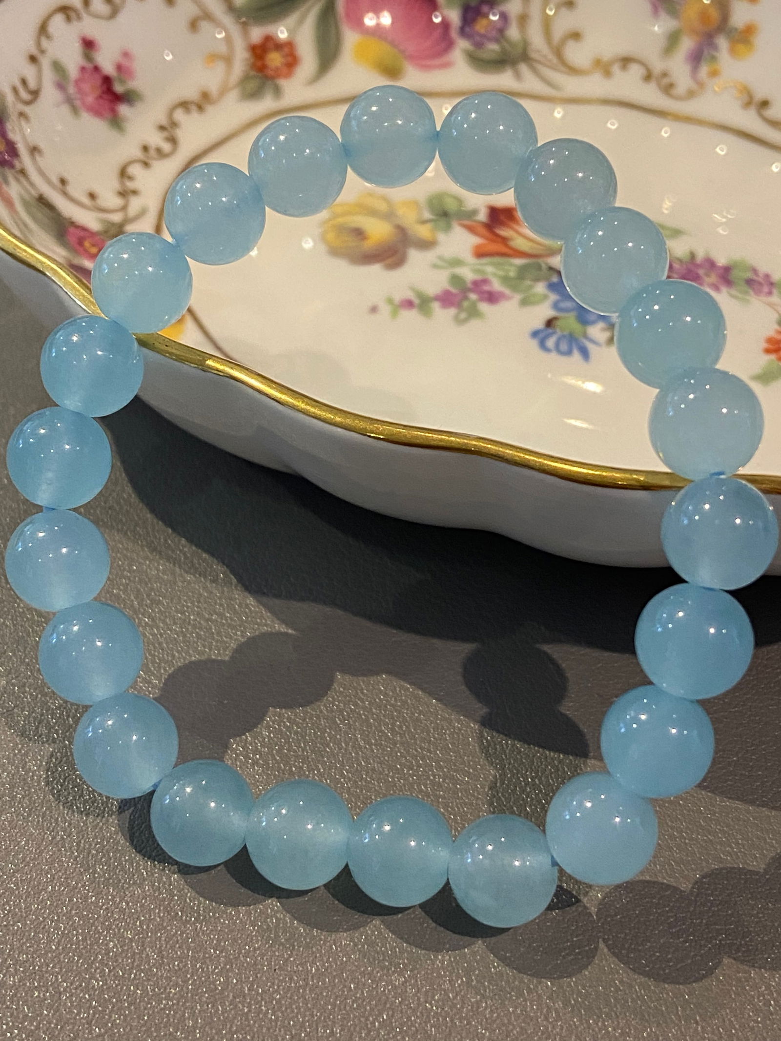 Natural Gemstone Aquamarine 8mm round beads bracelet - 3