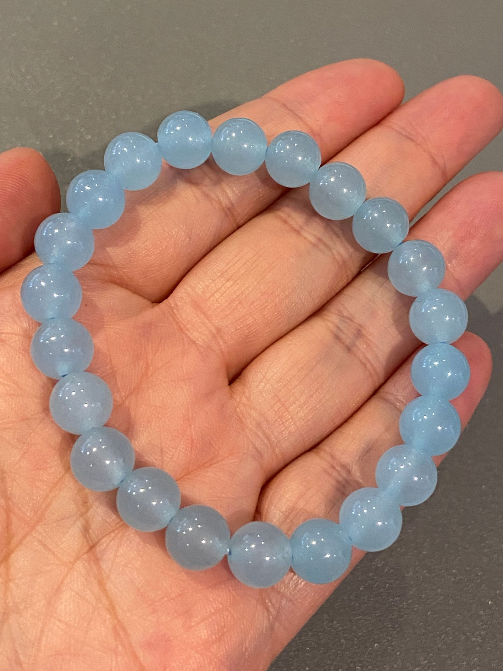 Natural Gemstone Aquamarine 8mm round beads bracelet - 5