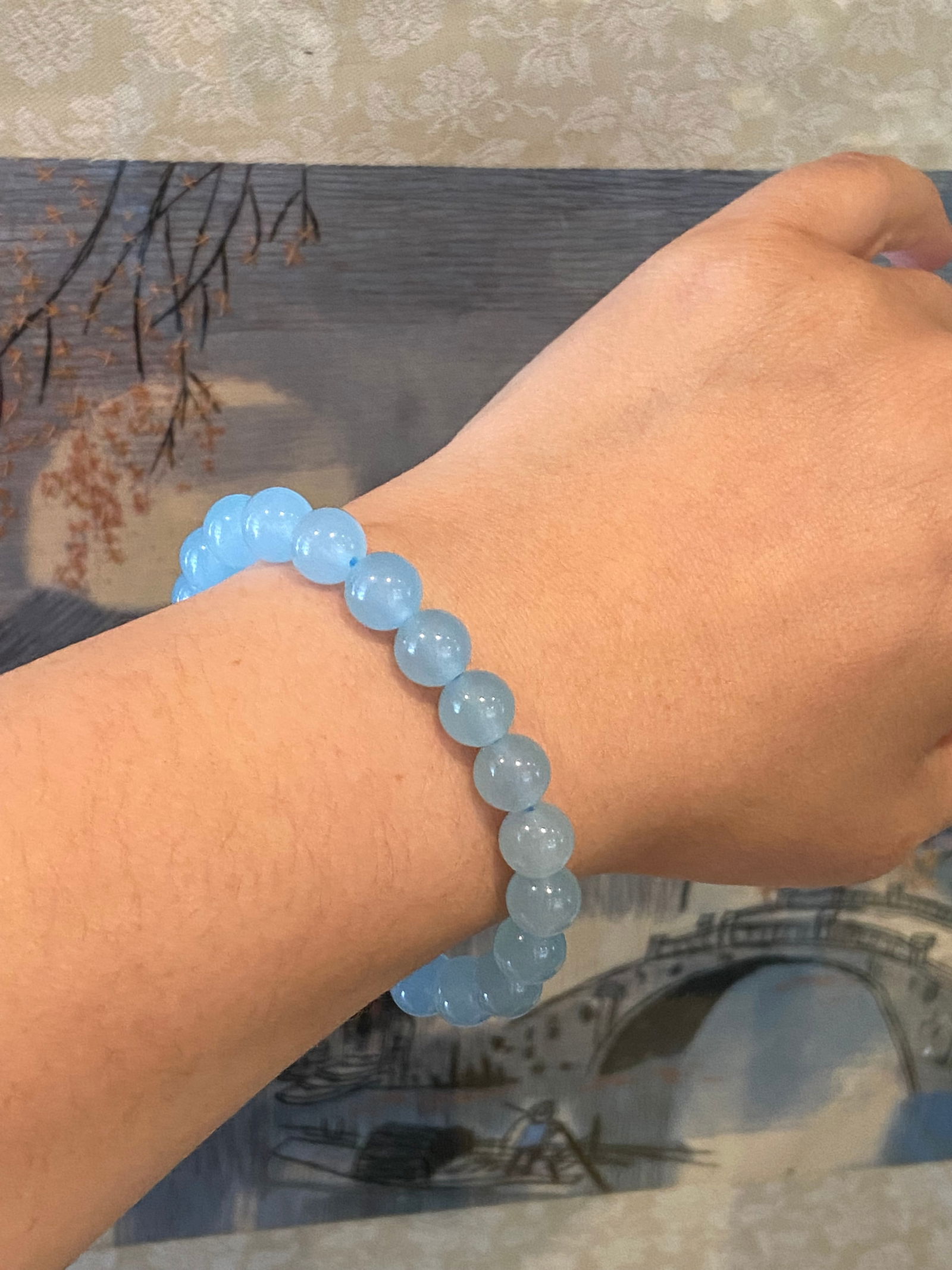 Natural Gemstone Aquamarine 8mm round beads bracelet - 6