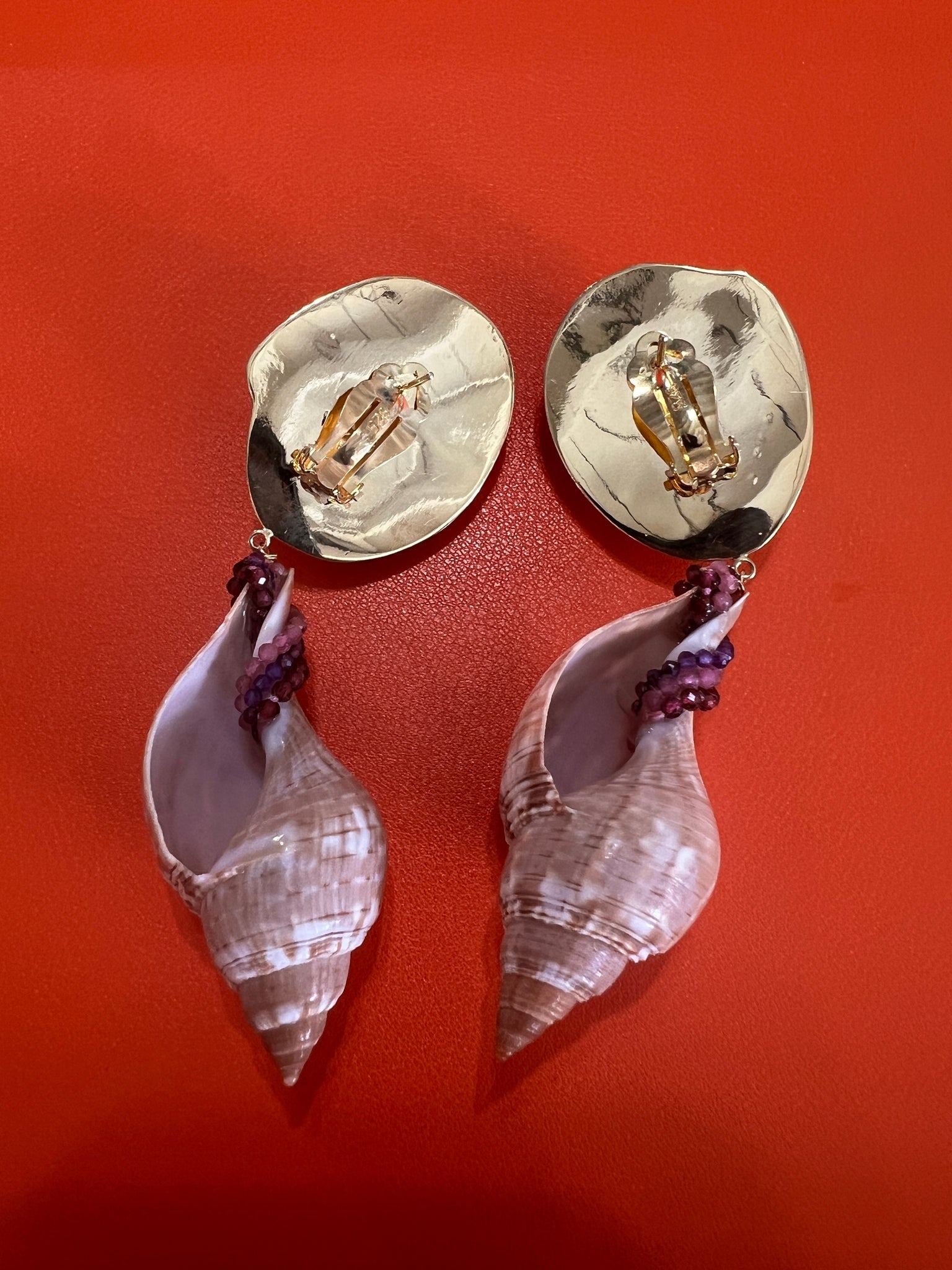 Tulip Shell Drop Earrings with Sapphires - 2