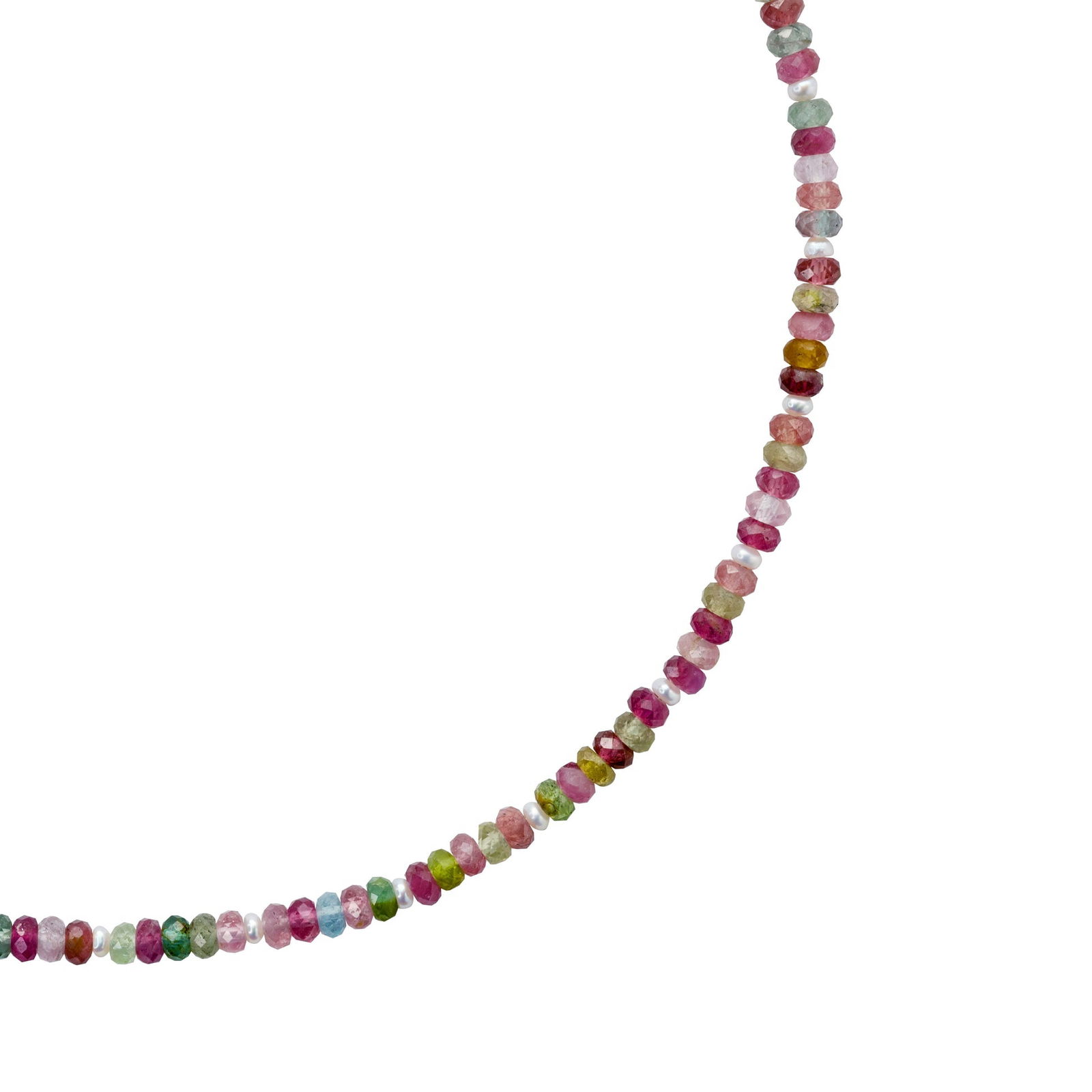 Rainbow Tourmaline & Pearl Necklace 14K Gold - 5