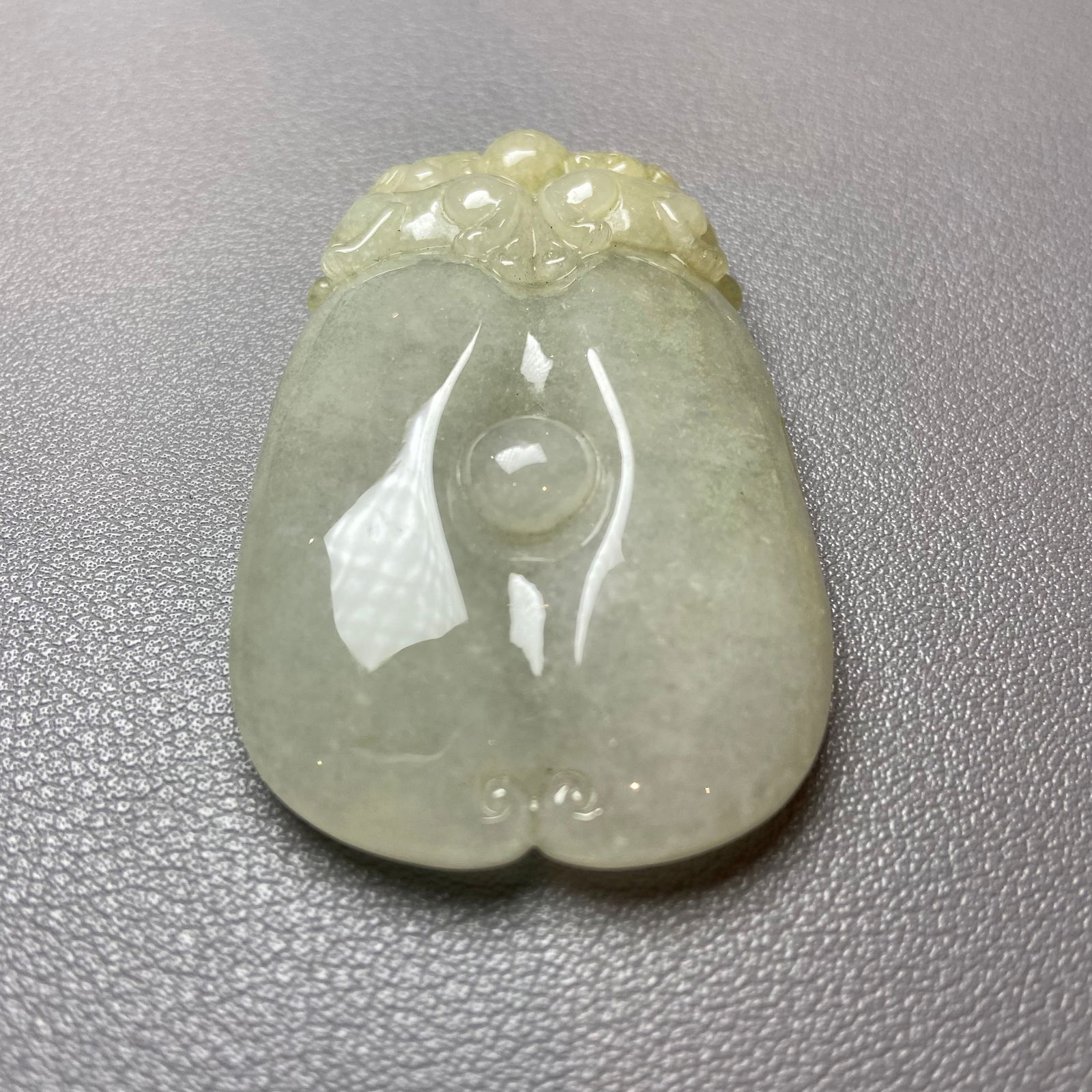 Antique Chinese Natual Yellow White Icy Jadeite Jade carved Double Foo Dogs Ruyi Statue - 2