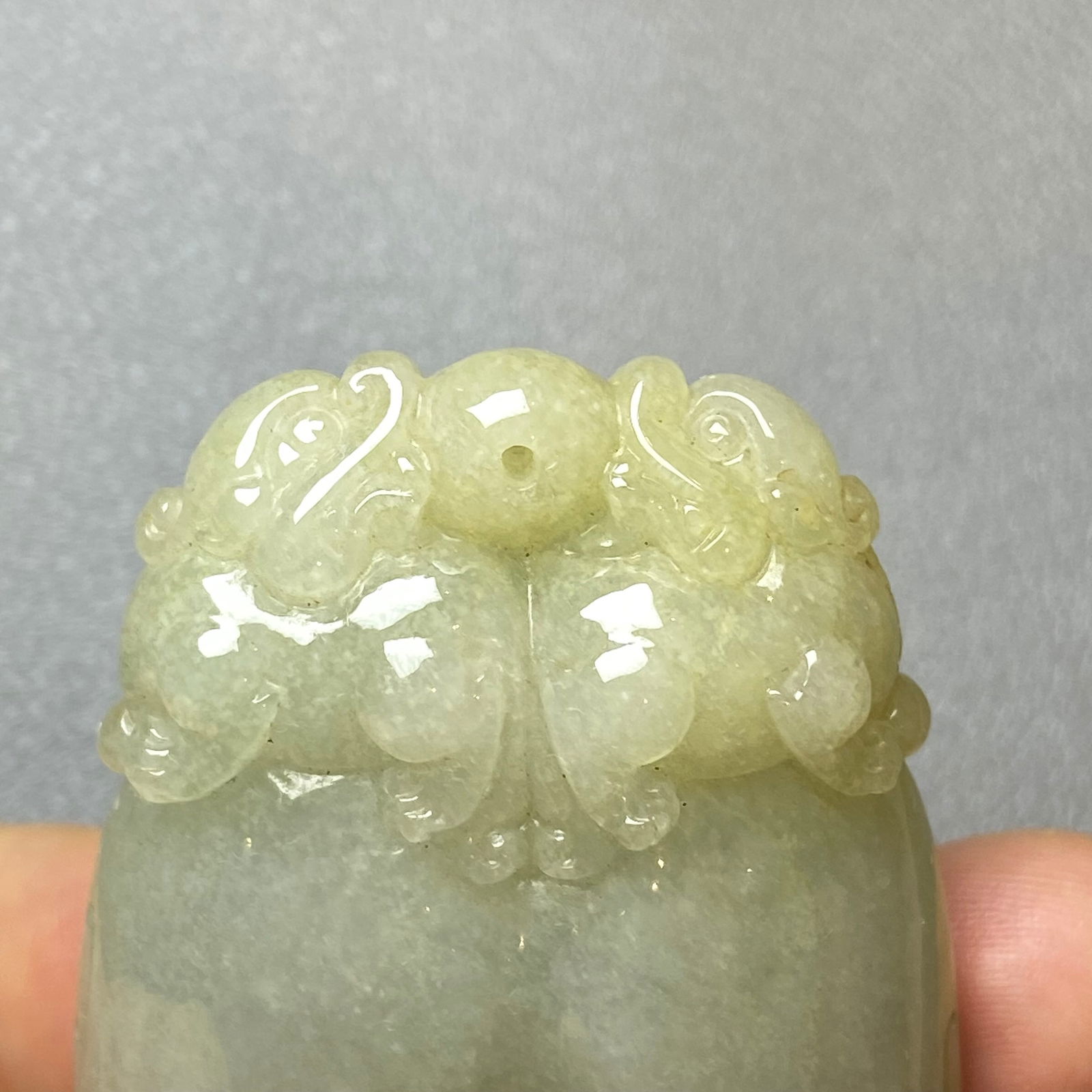 Antique Chinese Natual Yellow White Icy Jadeite Jade carved Double Foo Dogs Ruyi Statue - 8