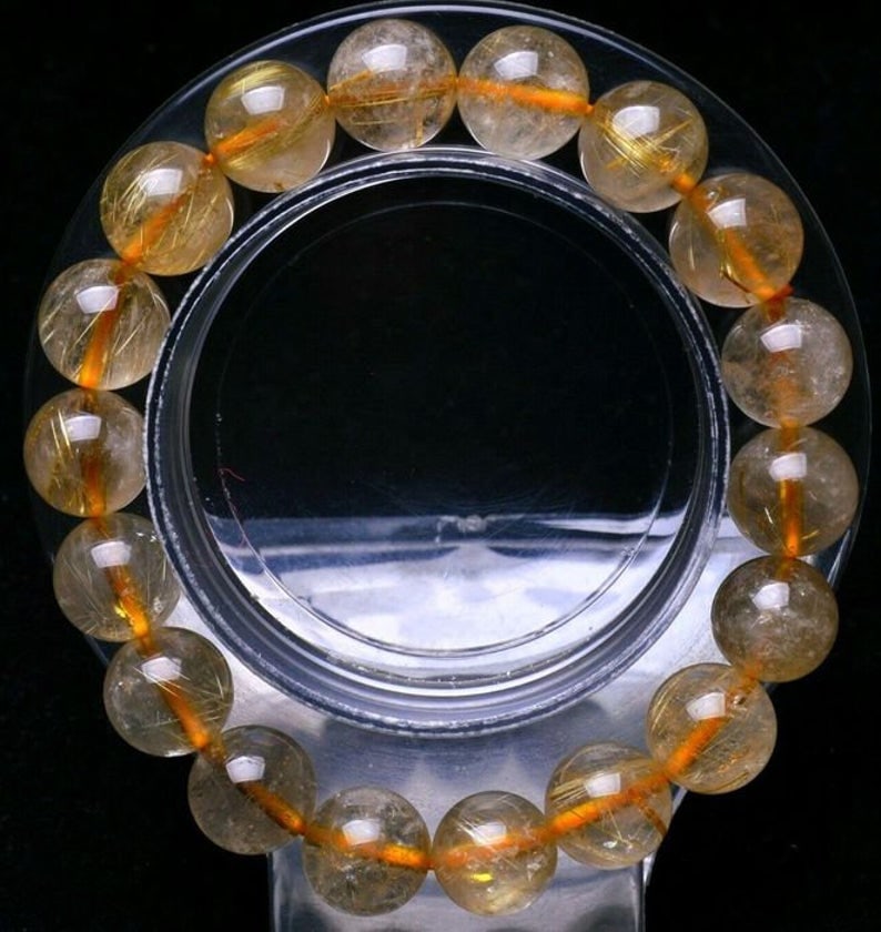 100% natural gold rutilated quartz crystal 10mm beads bracelet - 3