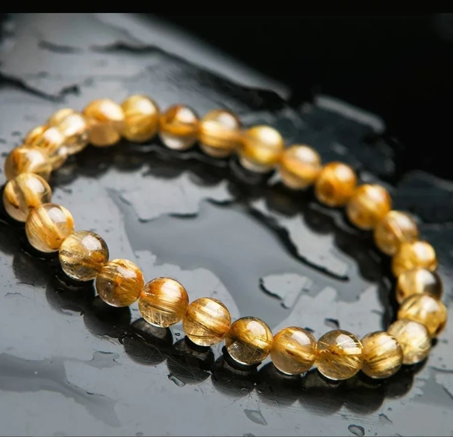 Natural Gold Rutilated Quartz Crystal Bracelet - 4