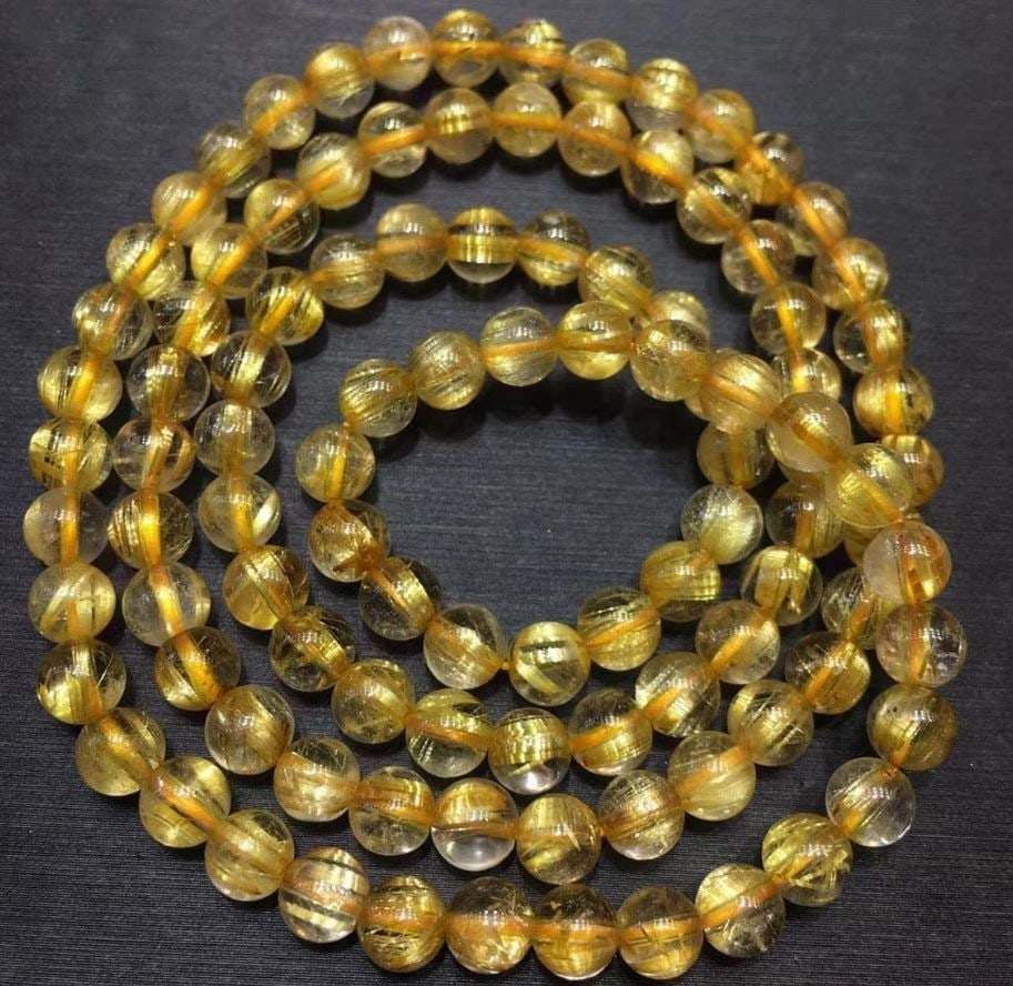 Natural Gold Rutilated Quartz Crystal 3 Laps Bracelet/Necklace - 3