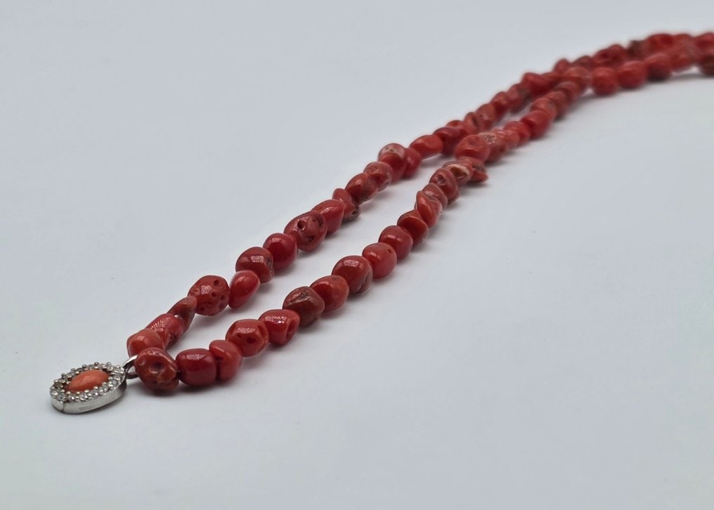 Natural red coral necklace with silver coral pendant and 925 silver clasp - 4