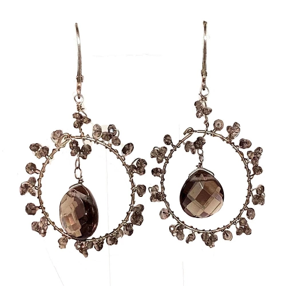 Hand Made Sterling Silver Smoky Quartz Faceted Bead Earrings: Title:Hand Made Sterling Silver Smoky Quartz Faceted Bead Earrings Description:Hand Made Sterling Silver Smoky Quartz Faceted Bead Earrings. Earrings measure 2" long and 1 1/4". Hook post earrings for