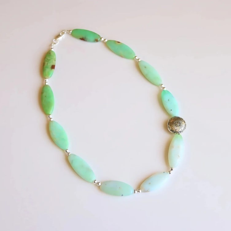Handmade Australian Chrysoprase Necklace with Silver Accents – Ombre Rice-Cut Gemstones - 2