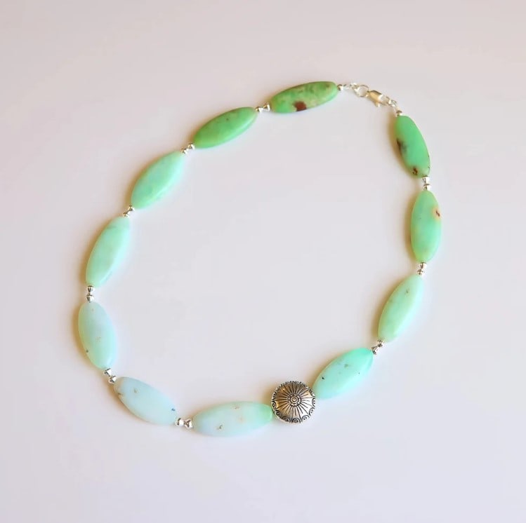 Handmade Australian Chrysoprase Necklace with Silver Accents – Ombre Rice-Cut Gemstones - 3