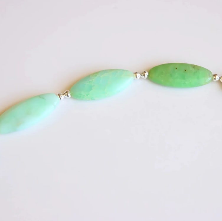 Handmade Australian Chrysoprase Necklace with Silver Accents – Ombre Rice-Cut Gemstones - 5
