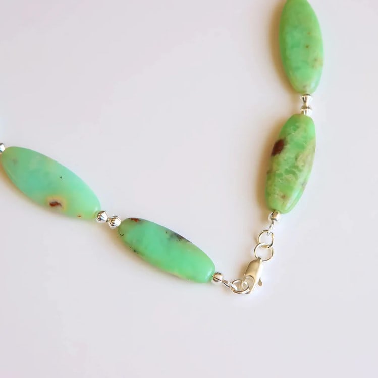 Handmade Australian Chrysoprase Necklace with Silver Accents – Ombre Rice-Cut Gemstones - 6