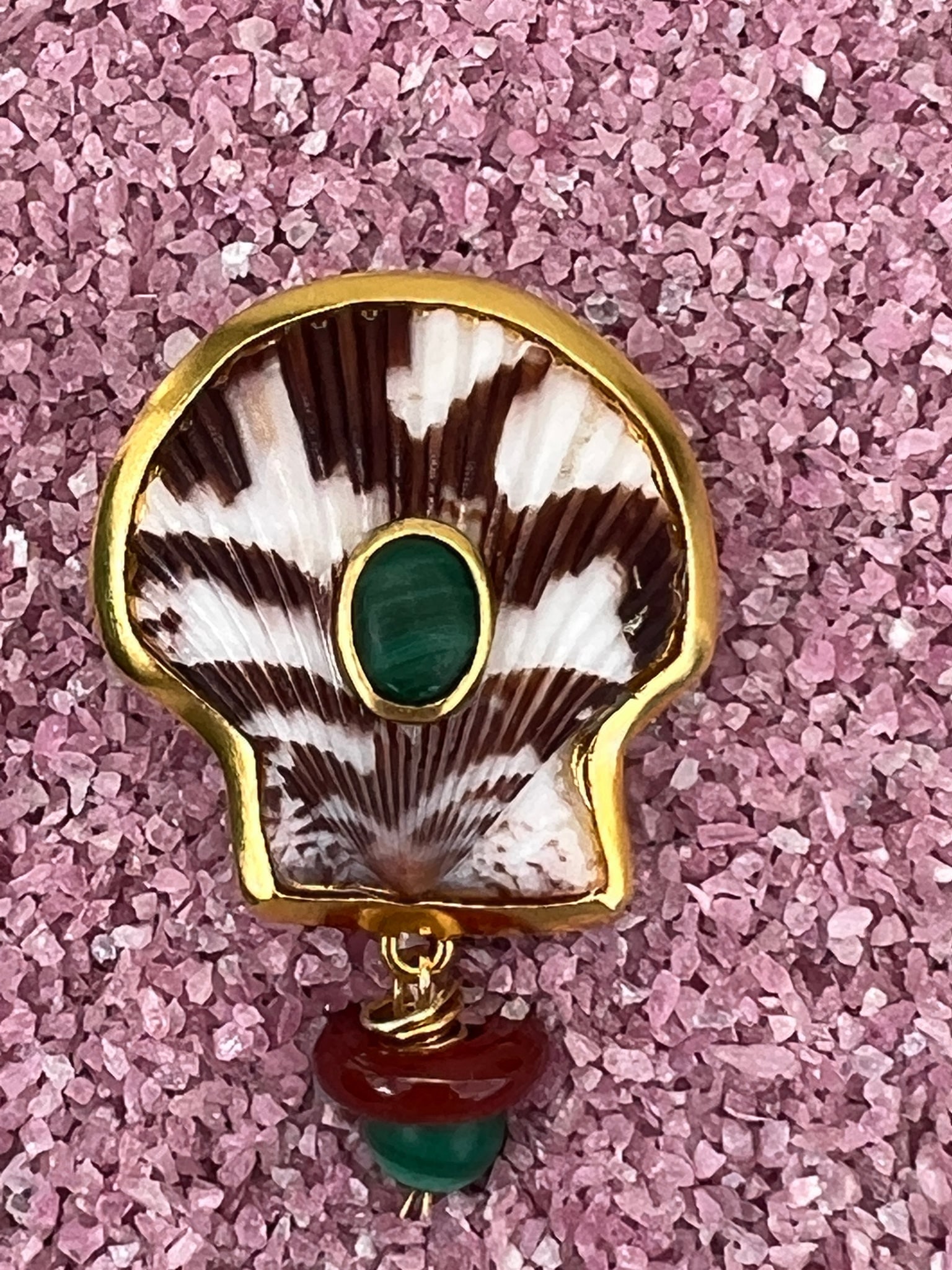 Scallop Earrings with Malachite and Carnelian - 2