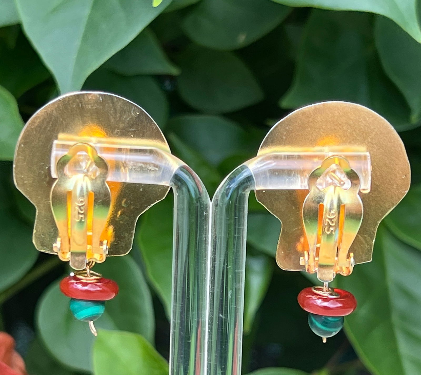 Scallop Earrings with Malachite and Carnelian - 3