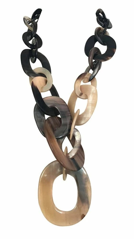 New Textured Cow Horn Necklace.: Title:New Textured Cow Horn Necklace.Description:New textured cow horn necklace. Measurement from large: 26" endless Measurement from biggest oval: 3" x 3.9" Material: cow horn Box C 