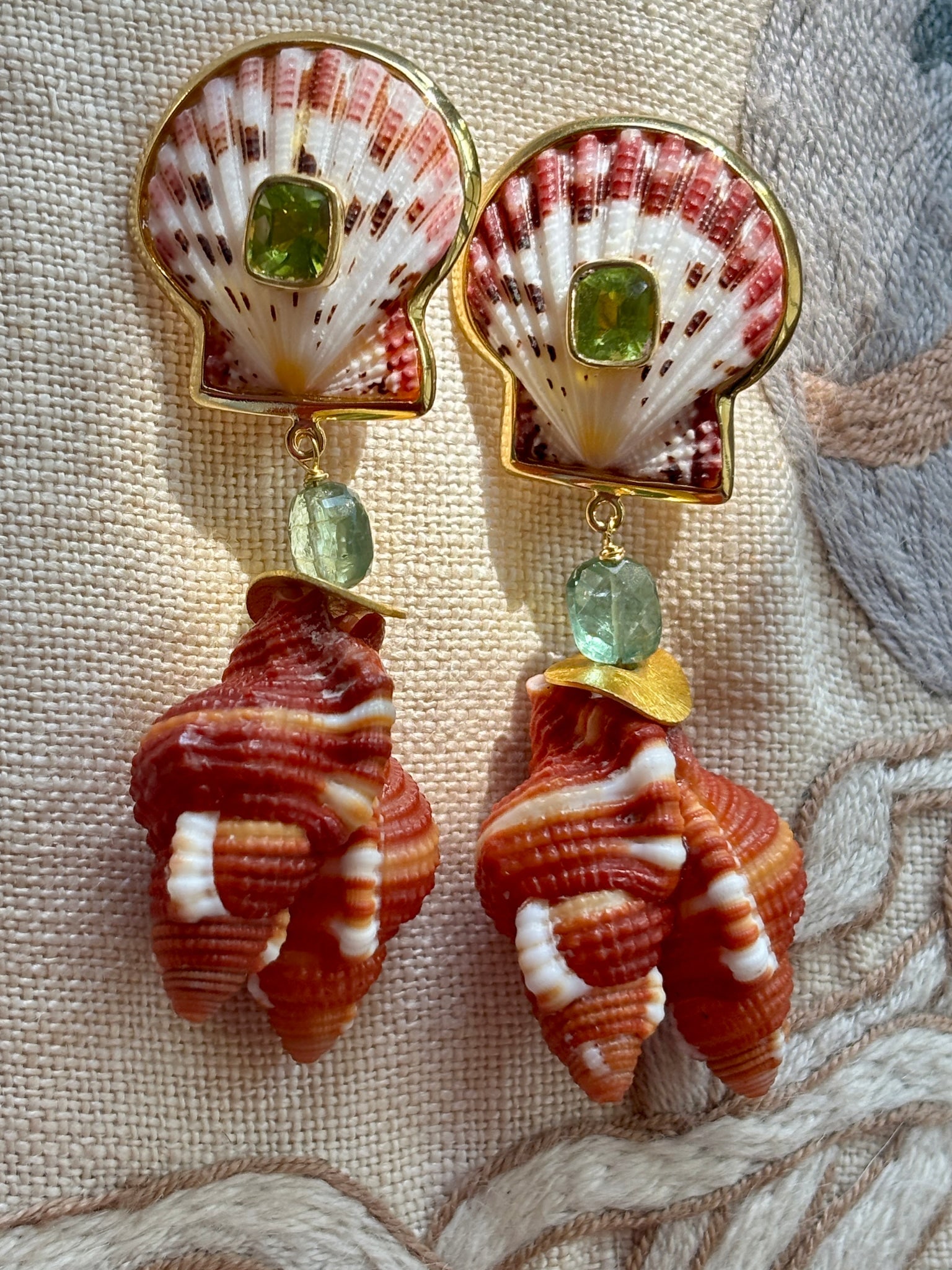Cymabatium Shell Earrings with Peridot - 2