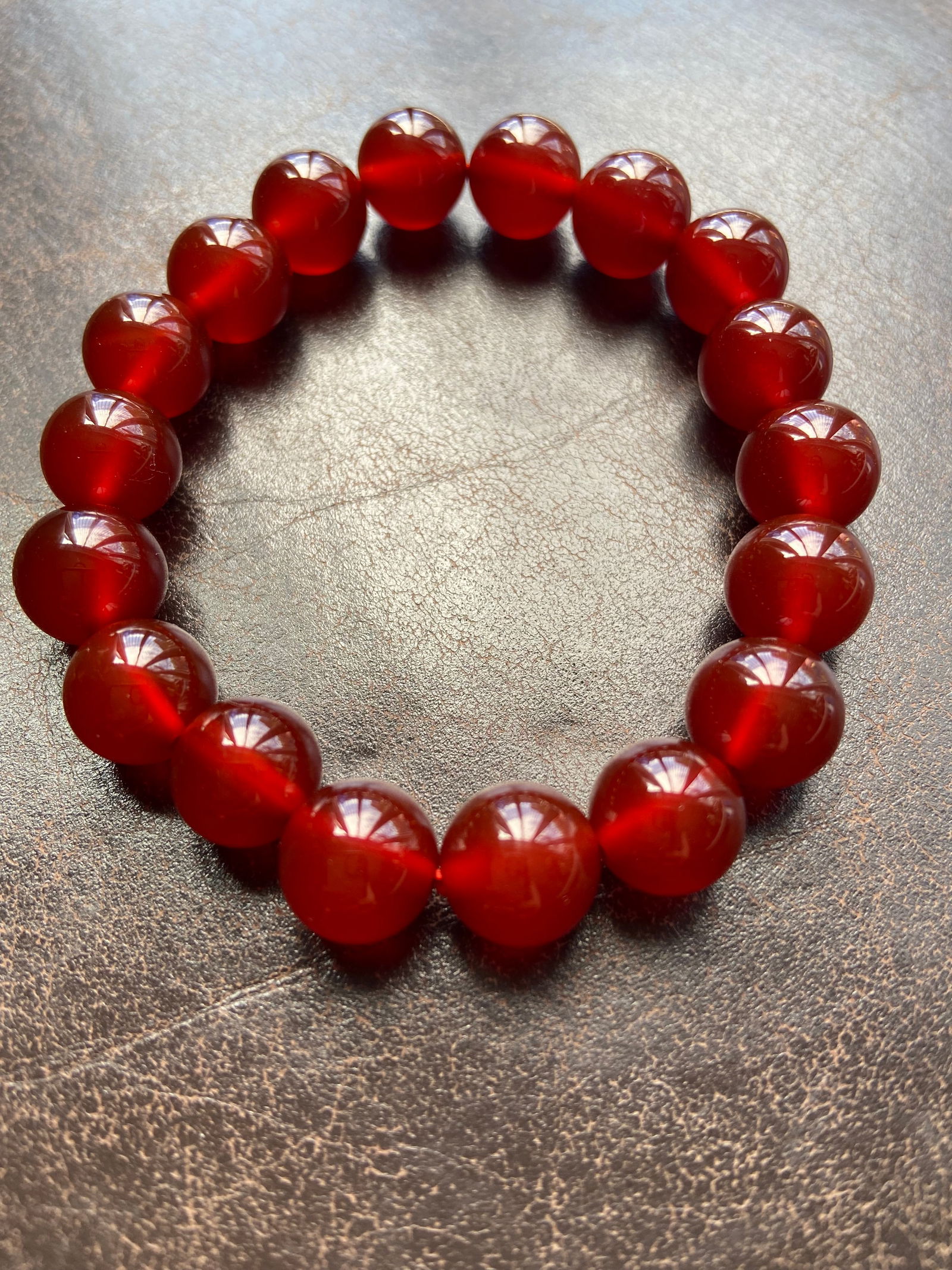 10.5mm Natural Red Chalcedony Jade Beaded Bracelet (1 of 5)