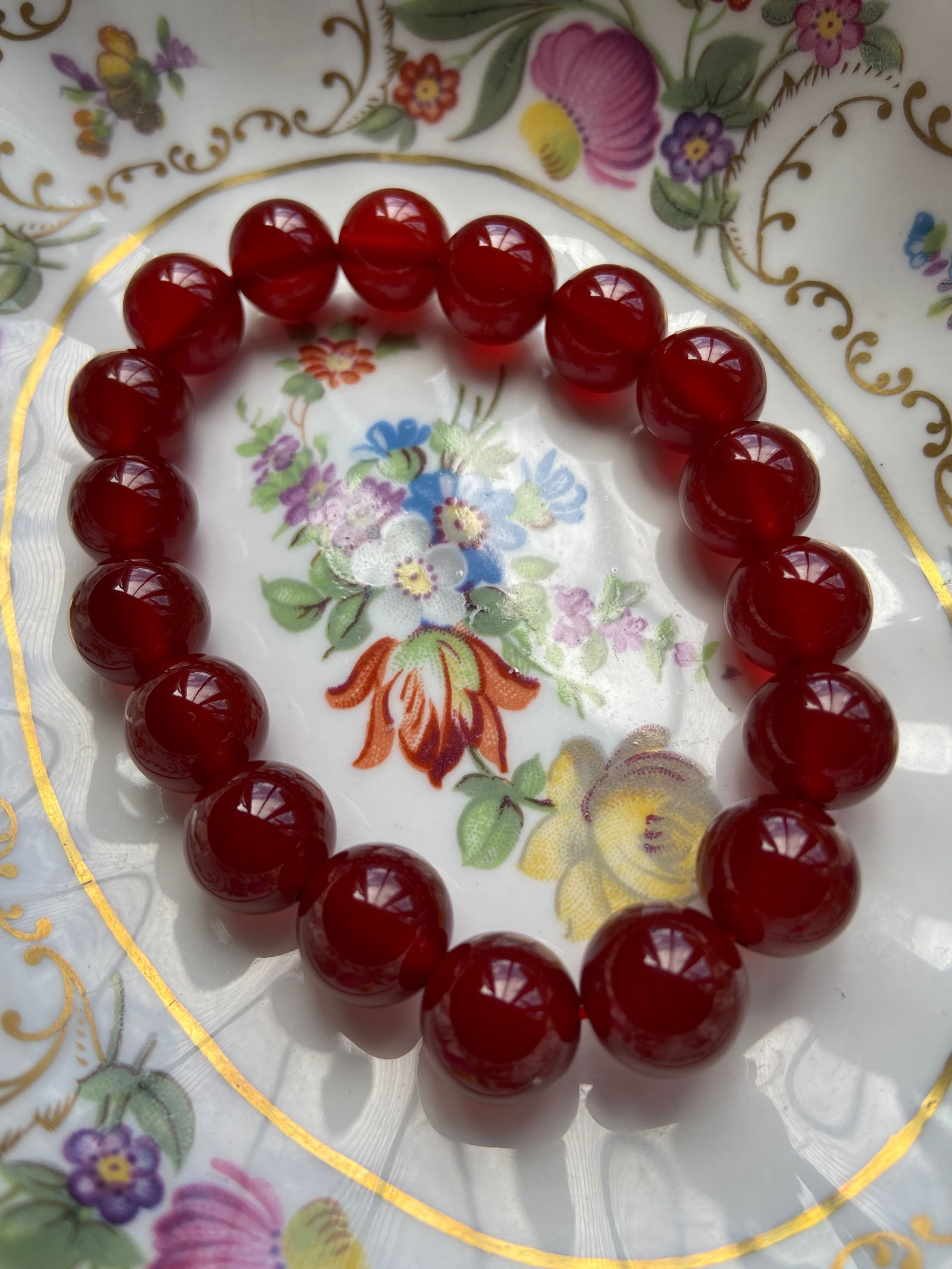 10.5mm Natural Red Chalcedony Jade Beaded Bracelet - 3