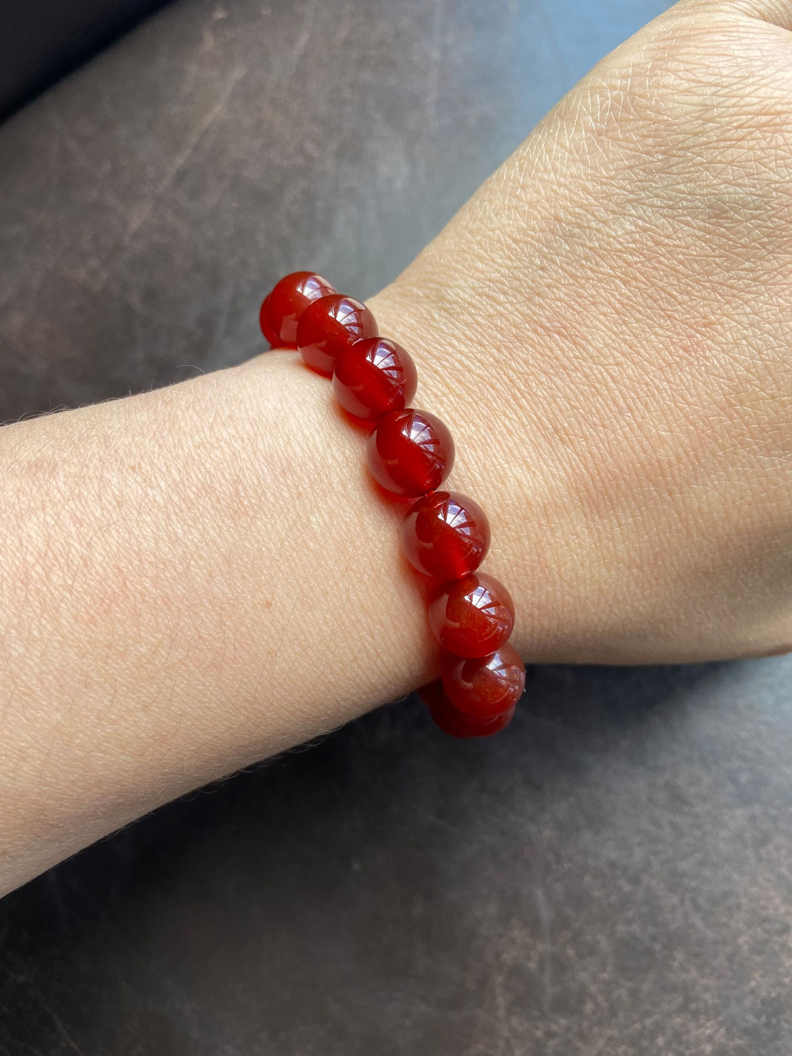 10.5mm Natural Red Chalcedony Jade Beaded Bracelet - 5