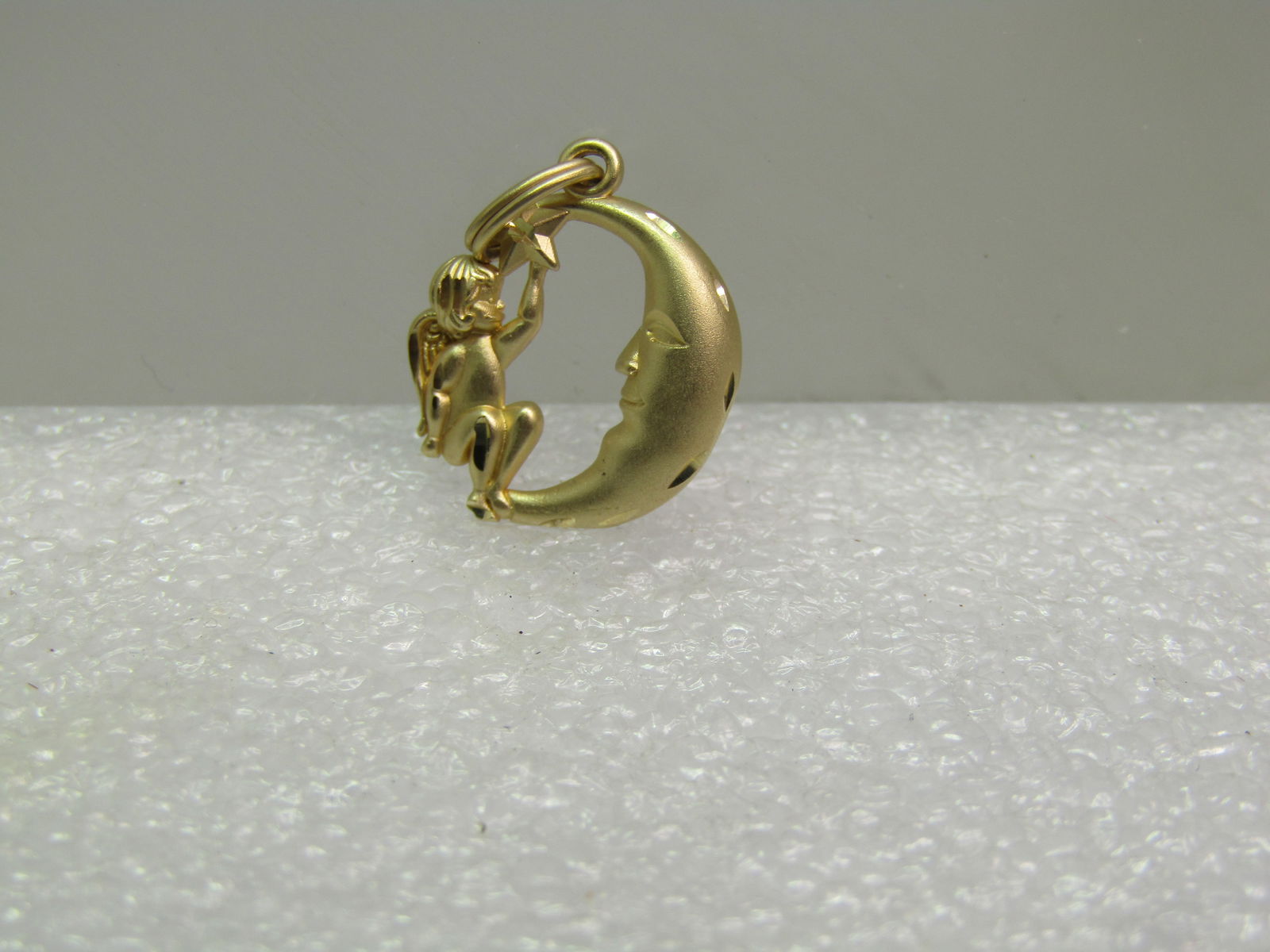 Vintage 14kt Crescent Moon & Cherub Charm/Pendant, Signed Marsala, 1990's - 2