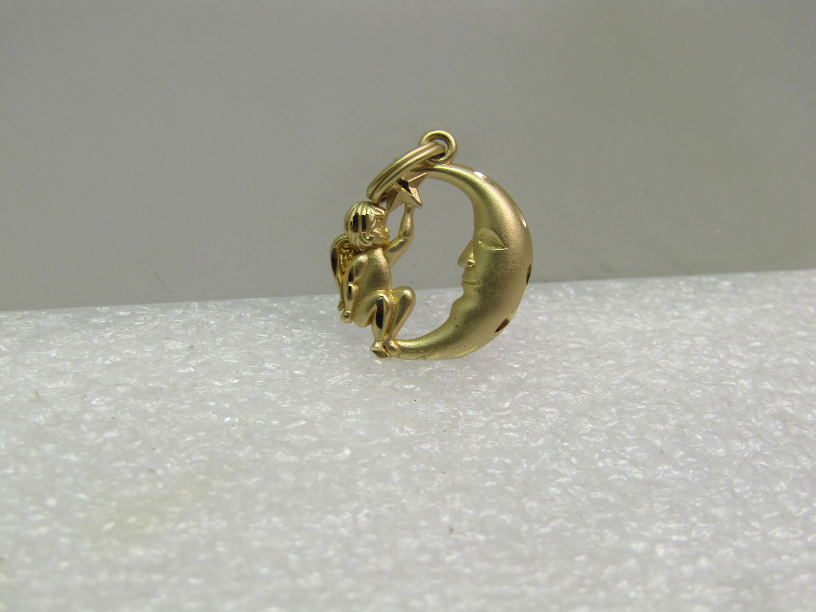 Vintage 14kt Crescent Moon & Cherub Charm/Pendant, Signed Marsala, 1990's - 3