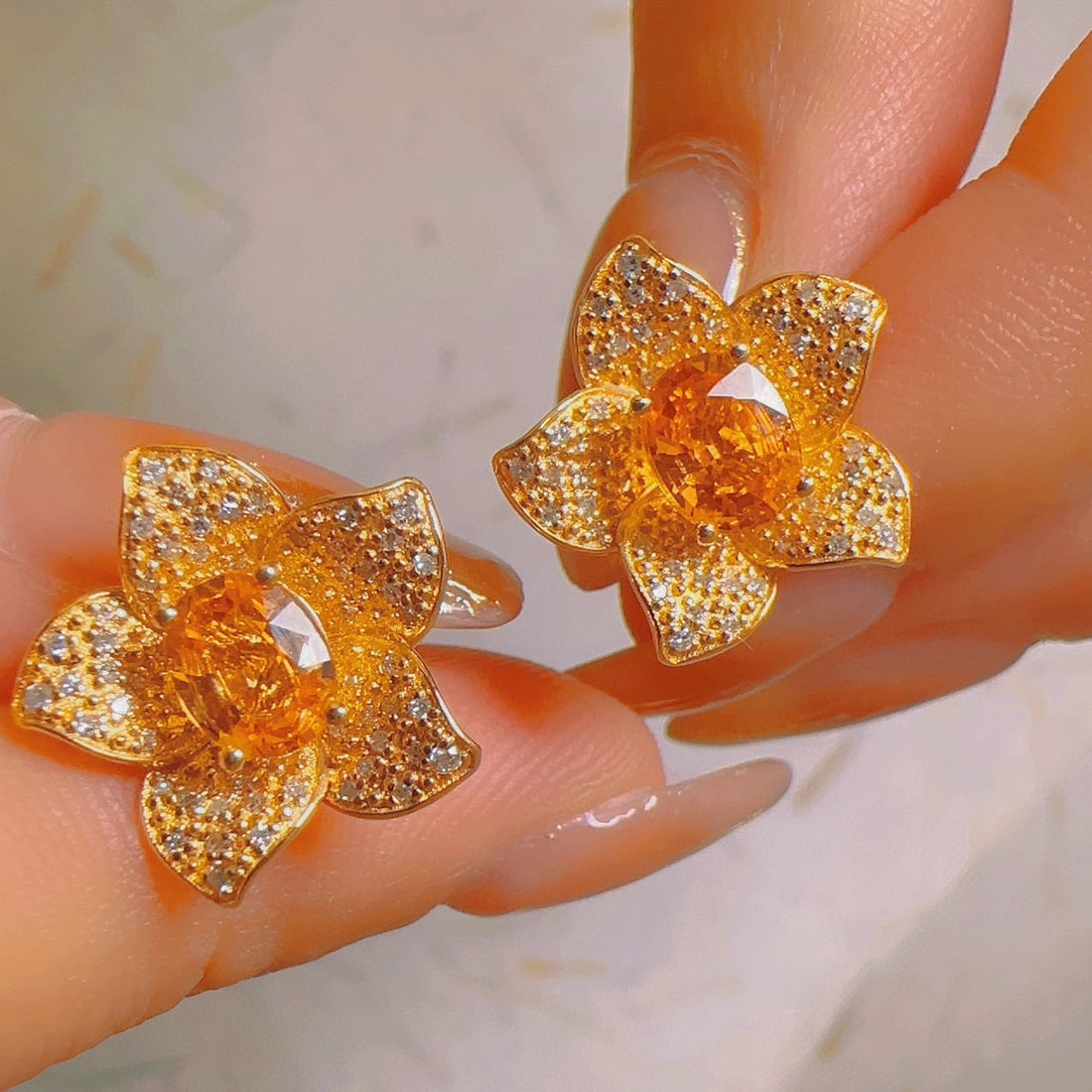 14K GOLD 1.70 CT NATURAL PARTSCHINITE & DIAMOND EARRINGS - 4