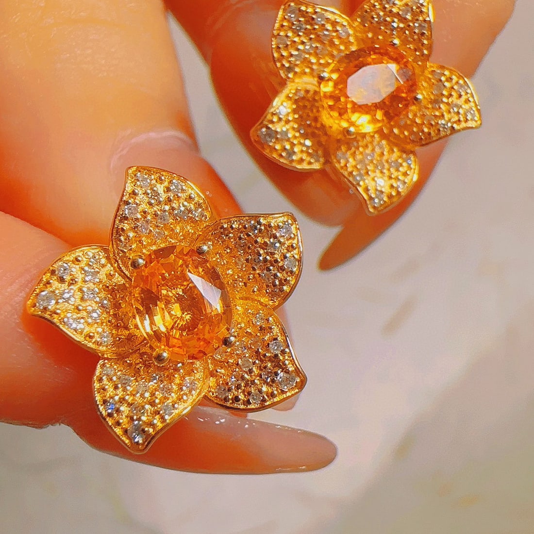 14K GOLD 1.70 CT NATURAL PARTSCHINITE & DIAMOND EARRINGS - 5