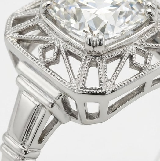 Art Deco Geometric Cage/Gallery Cushion Cut 5 ct Lab-Grown Diamond Ring in 14K White Gold - 3