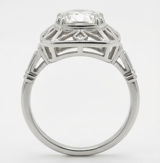 Art Deco Geometric Cage/Gallery Cushion Cut 5 ct Lab-Grown Diamond Ring in 14K White Gold - 4