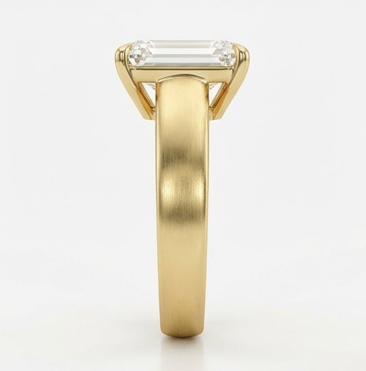 Modern Solitaire with Wide Matte Band Emerald Cut 6 ct Lab-Grown Diamond Ring in 14K Yellow Gold - 4