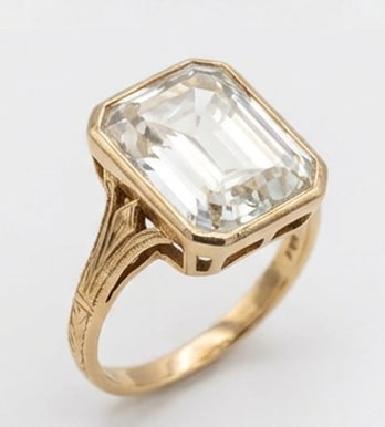 Vintage Bezel Solitaire with Engraving Emerald Cut 9 ct Lab-Grown Diamond Ring in 14K Yellow Gold - 2
