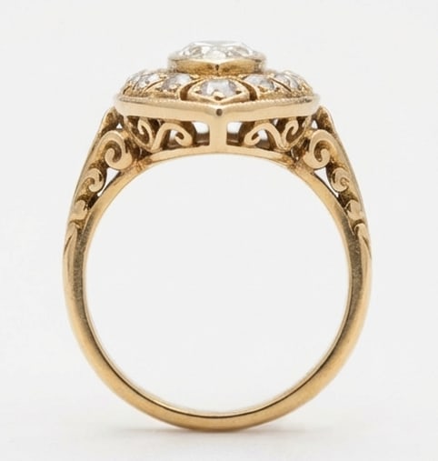 Vintage Navette Cluster (Dinner Ring) Pear Shape 4 ct Lab-Grown Diamond Ring in 14K Yellow Gold - 3