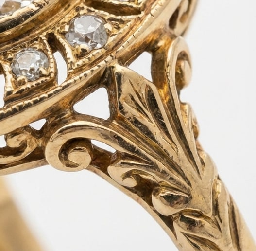 Vintage Navette Cluster (Dinner Ring) Pear Shape 4 ct Lab-Grown Diamond Ring in 14K Yellow Gold - 4