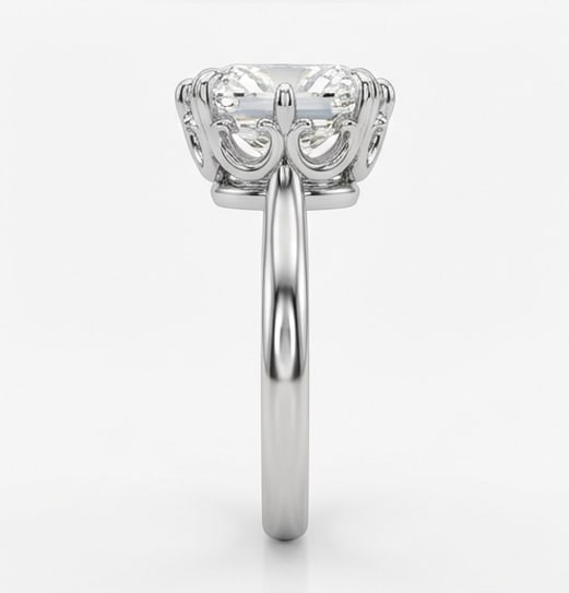 Solitaire with Hidden Basket Accents Elongated Radiant 6 ct Lab-Grown Diamond Ring in 14K White Gold - 3