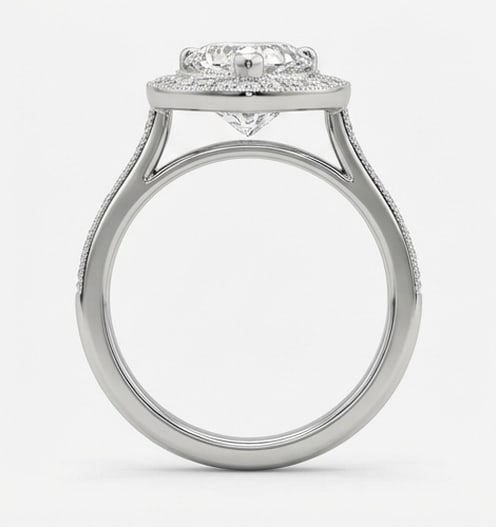 Classic Halo with Pave Set Band Heart Shape 4 ct Lab-Grown Diamond Ring in 14K White Gold - 4