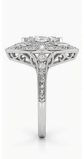 Antique "Shield" Ring with Filigree Marquise Cut 3 ct Lab-Grown Diamond Ring in 14K White Gold - 3