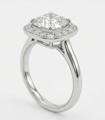 Vintage Cushion Halo with Milgrain Bezel Cushion Cut 4 ct Lab-Grown Diamond Ring in 14K White Gold - 2