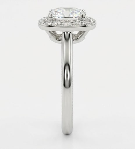 Vintage Cushion Halo with Milgrain Bezel Cushion Cut 4 ct Lab-Grown Diamond Ring in 14K White Gold - 3