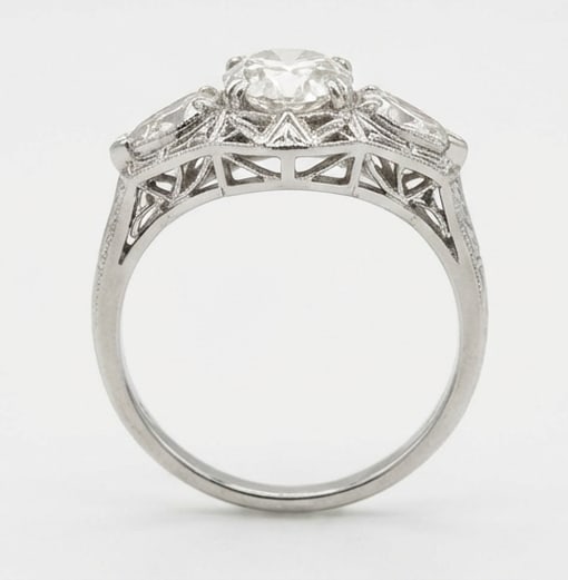 Vintage Three-Stone with Filigree Halo Oval Cut 2 ct Lab-Grown Diamond Ring in 14K White Gold - 3