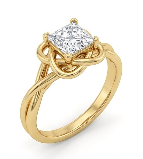 Celtic Knot / Interwoven Solitaire Princess Cut 3 ct Lab-Grown Diamond Ring in 14K Yellow Gold - 2