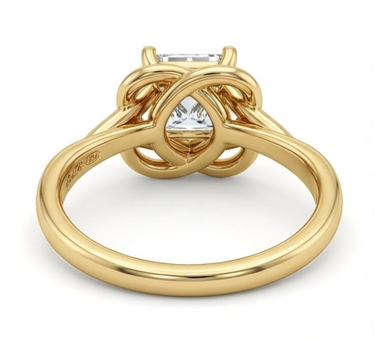 Celtic Knot / Interwoven Solitaire Princess Cut 3 ct Lab-Grown Diamond Ring in 14K Yellow Gold - 4