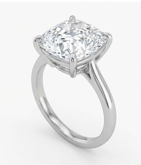 Double-Claw Prong Solitaire (Plain Band) Cushion Cut 6 ct Lab-Grown Diamond Ring in 14K White Gold - 2