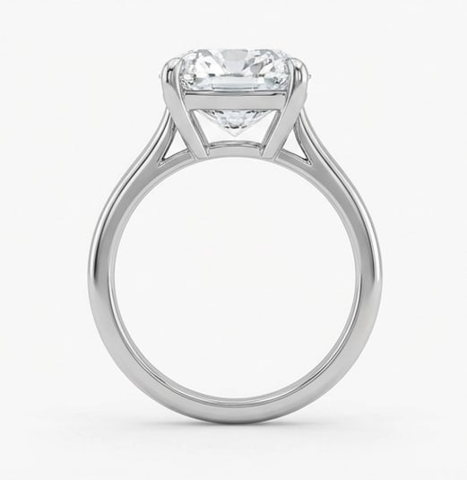 Double-Claw Prong Solitaire (Plain Band) Cushion Cut 6 ct Lab-Grown Diamond Ring in 14K White Gold - 3